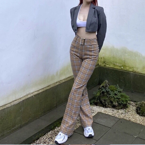 Tan Plaid Trouser Pants